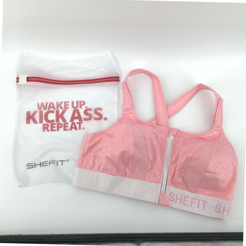 Shefit Ultimate Sports Bra Pink 3Luxe High Impact Zip Front Adjustable Straps
